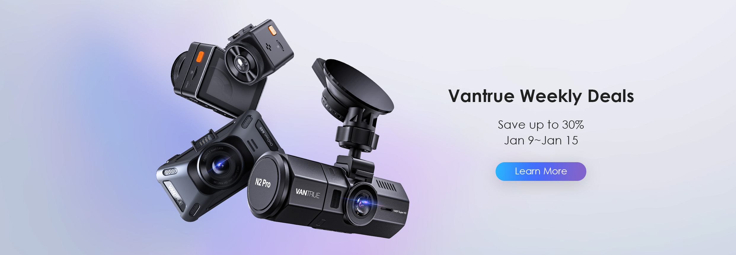 Vantrue E2 -G 2.5K WiFi Dual Dash Cam with GPS, Voice Control Front and Rear
