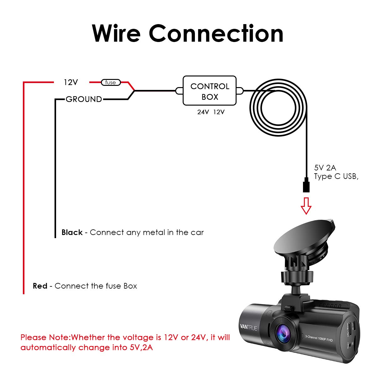 Vantrue Hardwire Kit for S2/X4S/N4/N2S/E1/E2/E3/E1lite/N1 Pro(2023)/N2 Pro (2023)