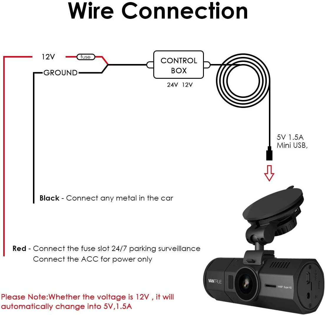 Dash Cam Hard Wire Kit Mini USB-Anschluss DC 12/24V bis 5V Auto