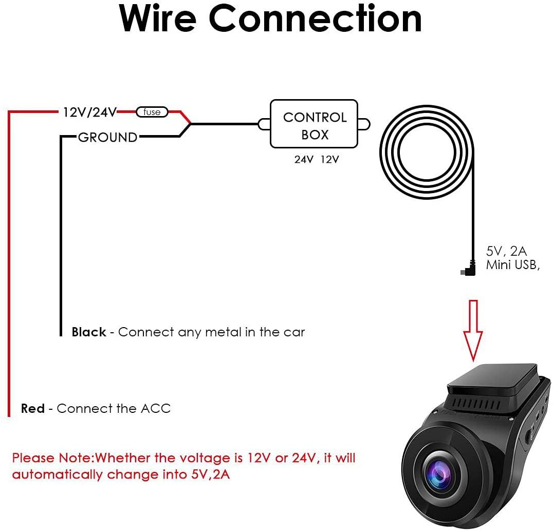 Dash Cam Hardwire Kits Mini USB 12V-24V to 5V Car Dash Camera Charger Power  Cord 11.5ft 