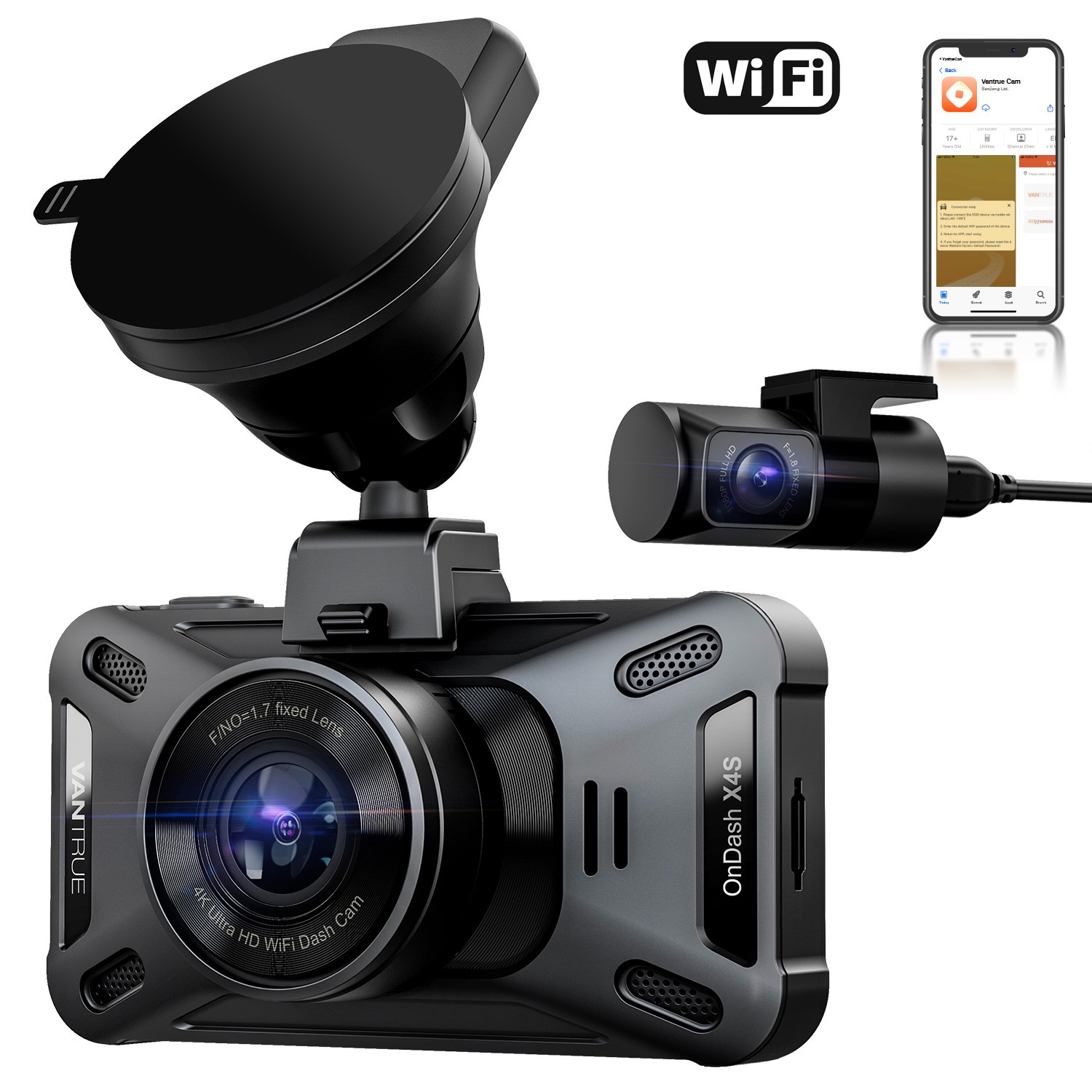 Deluxe 24/7 Dual Dash Camera WIFI GPS 4K Hardwire Kit Security