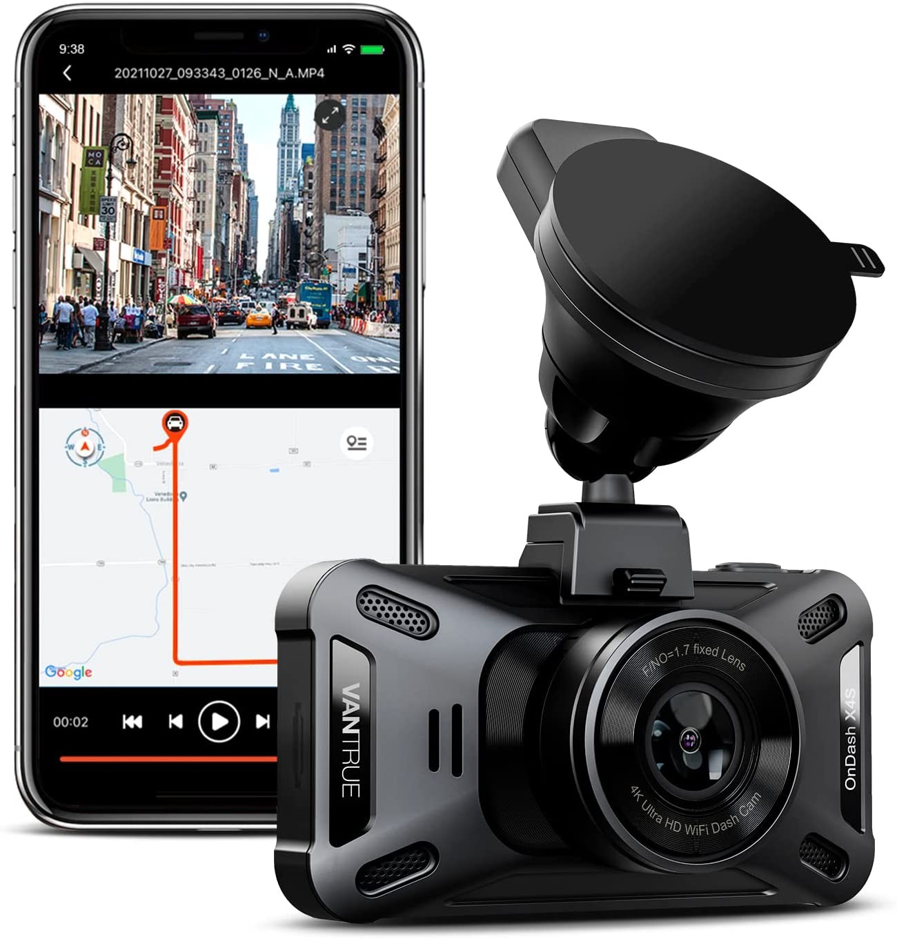 Vantrue X4S Duo 4K+1080P Front and Rear Dash Cam with Free APP, Dual 5G  WiFi, 24Hrs Parking Mode, Super Night Vision, Optional GPS, Motion  Detection