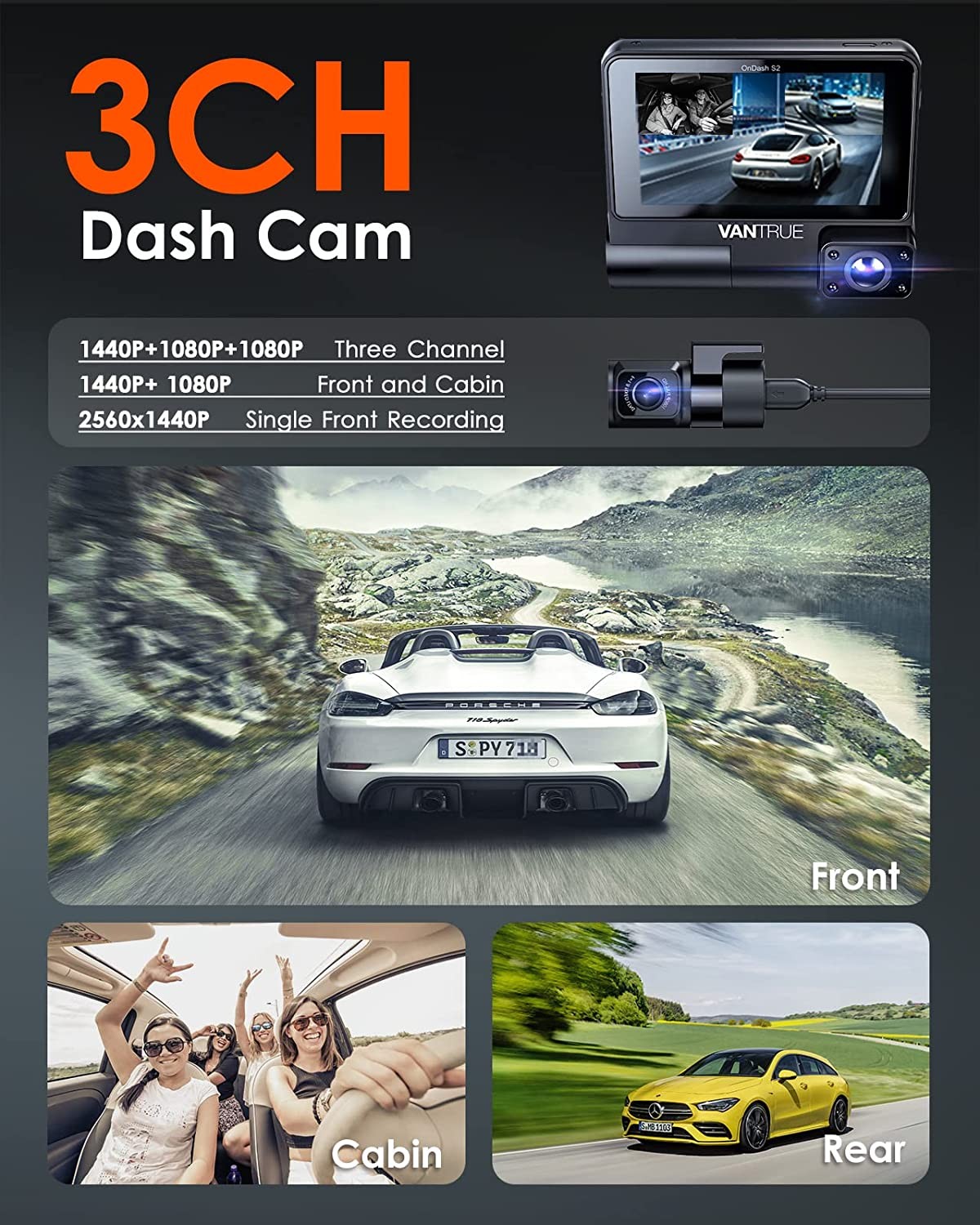 Full HD Front Dash Cam with ADAS, 32GB SD Card, IR Interior Facing