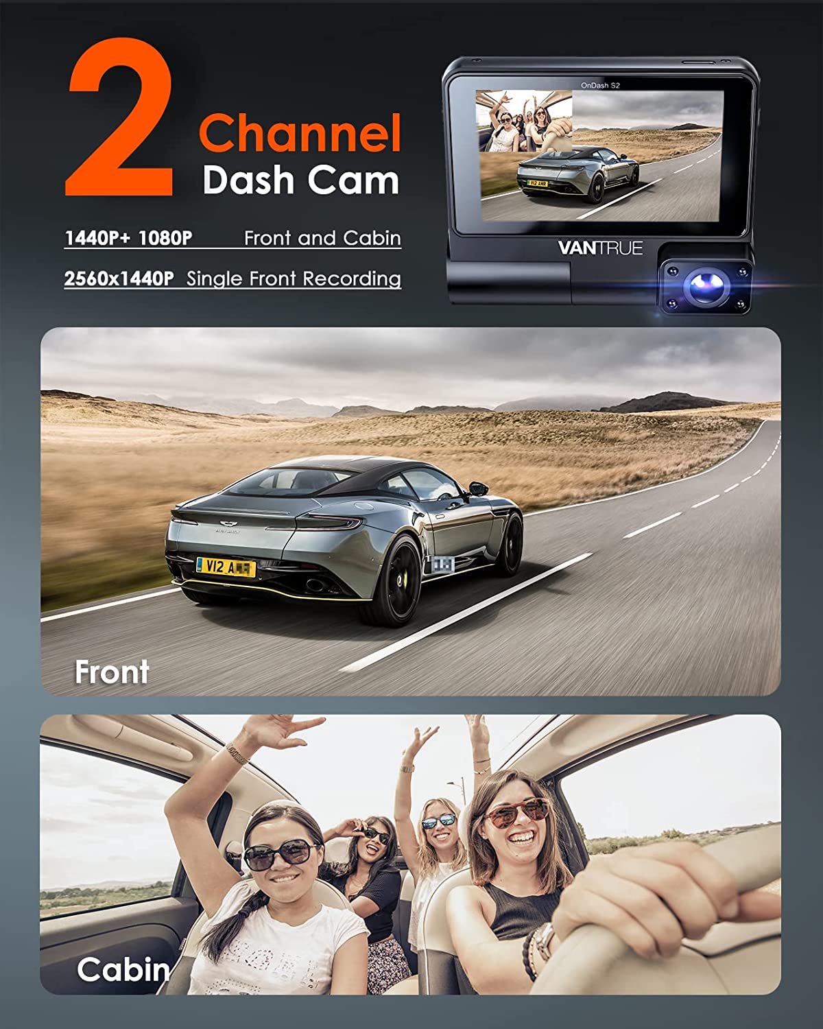 Car WIFI Driving Recorder Camera Auto 2 Channel Dashs Cam Front