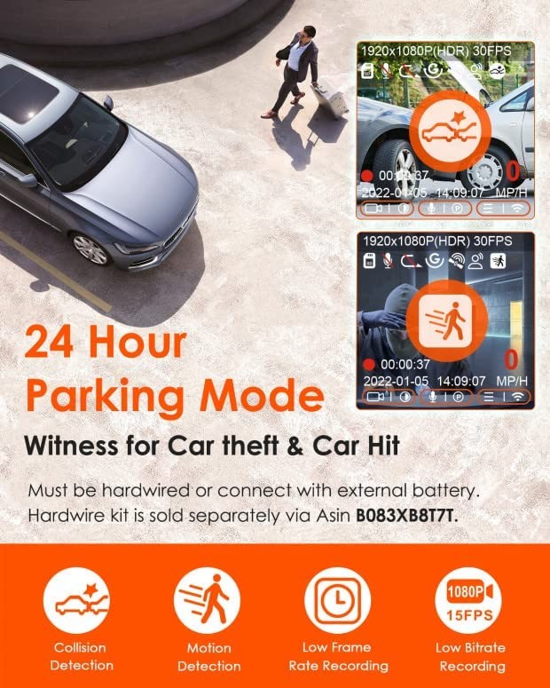 Vantrue E1 Lite 1080P WiFi Mini Dash Cam with GPS and Speed, Free APP,  Voice Control Detachable Dash Camera, 24 Hours Parking Mode, Night Vision