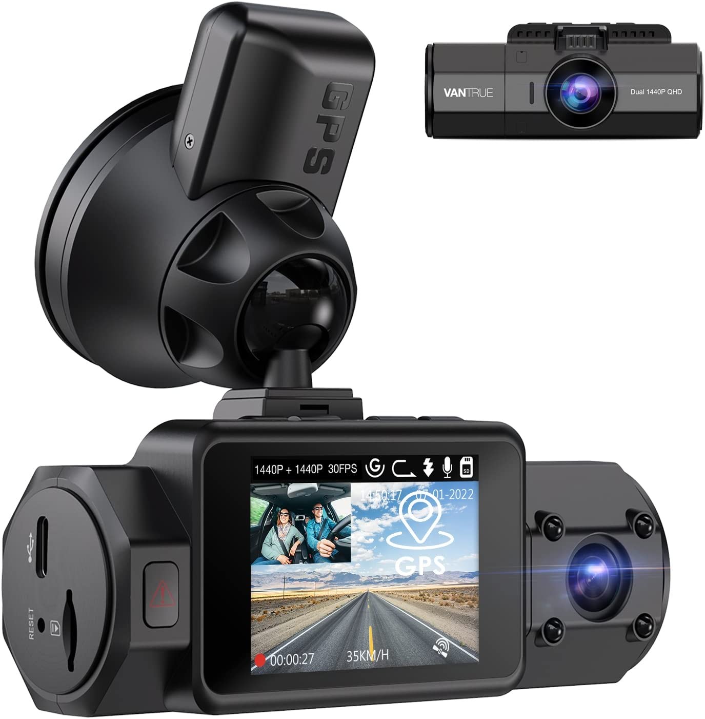 VANTRUE X4S Double Dashcam WiFi 4K+1080P, 2560X1440P 60FPS Frontale, Caméra  Embarquée Avant et Arrière de Surveillance 24H pour Voiture, Vision Nocture  Étoile, Super Condensateur, Capteur G,Max 256 G : : High-Tech