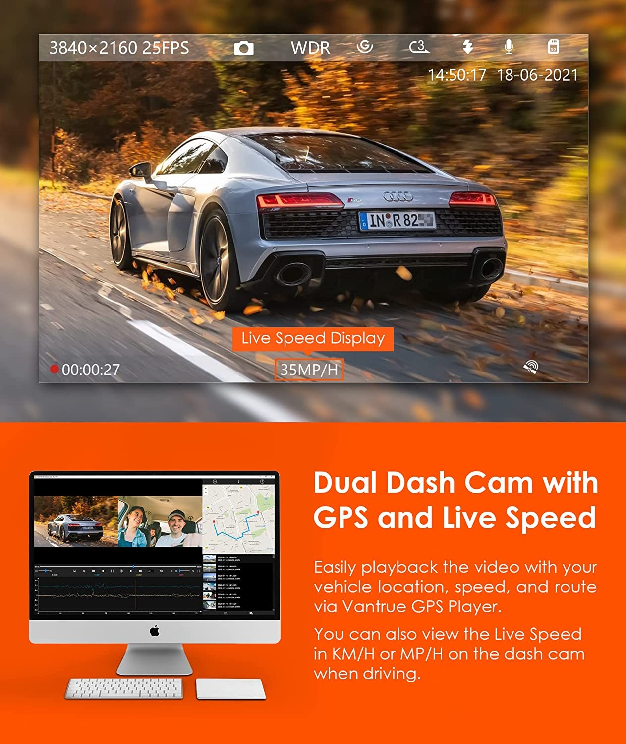 Dash Cam WiFi 2.5K Dual Dash Cam Front and Inside, Parking Mode, Loop  Recording Dash Camera Driving Recorder with GPS and Speed 